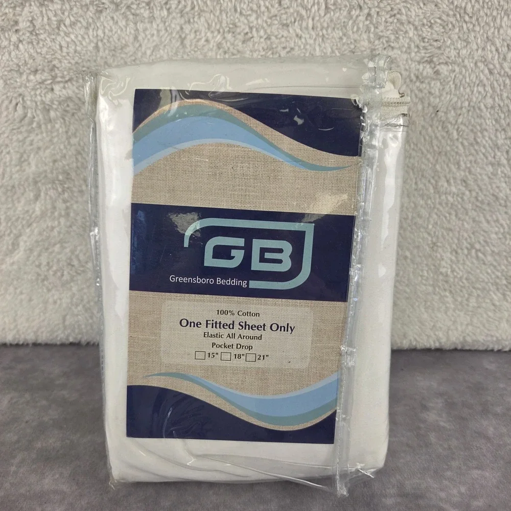 Greensboro Bedding 100% Cotton White Fitted Sheet Only Elastic All Around New